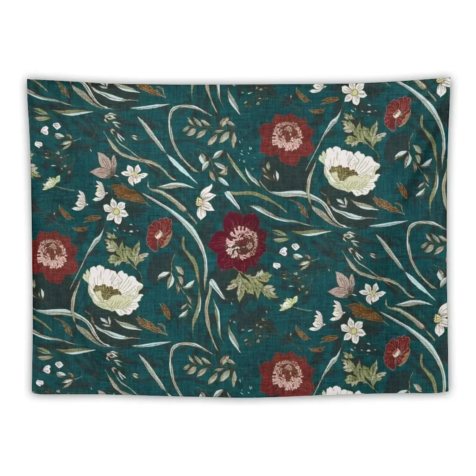 Noir Floral (teal) Tapestry Nordic Home Decor Aesthetic Room Decor Korean Wall Deco Room Decorations Tapestry