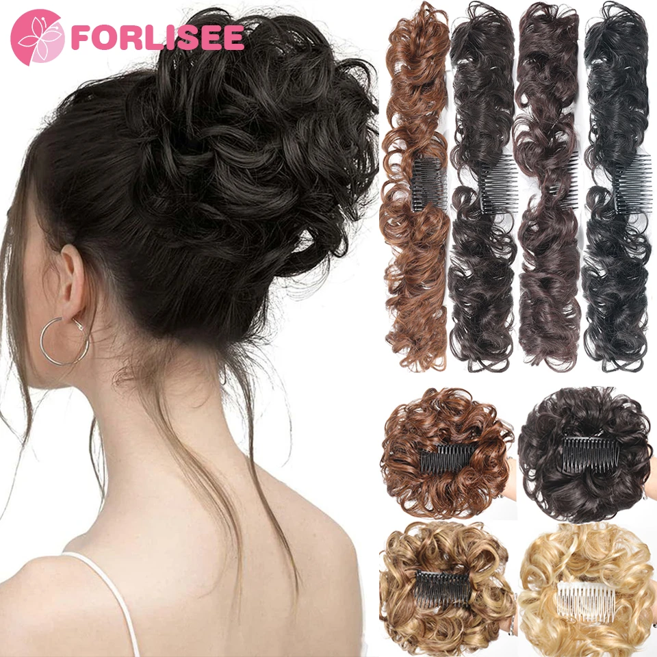

Synthetic Messy Curly Hair Chignon Scrunchies Clip in Hairpieces Donut Updo Hair Band Black Brown Blonde Hairpiece for Women