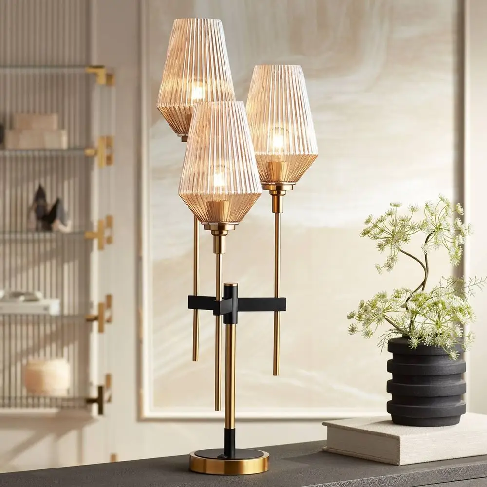 

Настольная лампа Gold 39 Tall с плафоном из ребристого стекла цвета шампань для спальни, гостиной, дома и офиса