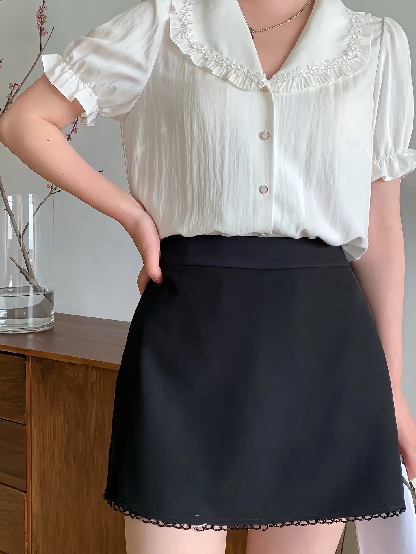 

Юбка А-силуэта Muxixi большого размера для женщин, с высокой талией, с жемчужной отделкой и кружевным подолом, лимитированная серия Petition Fans Feedba