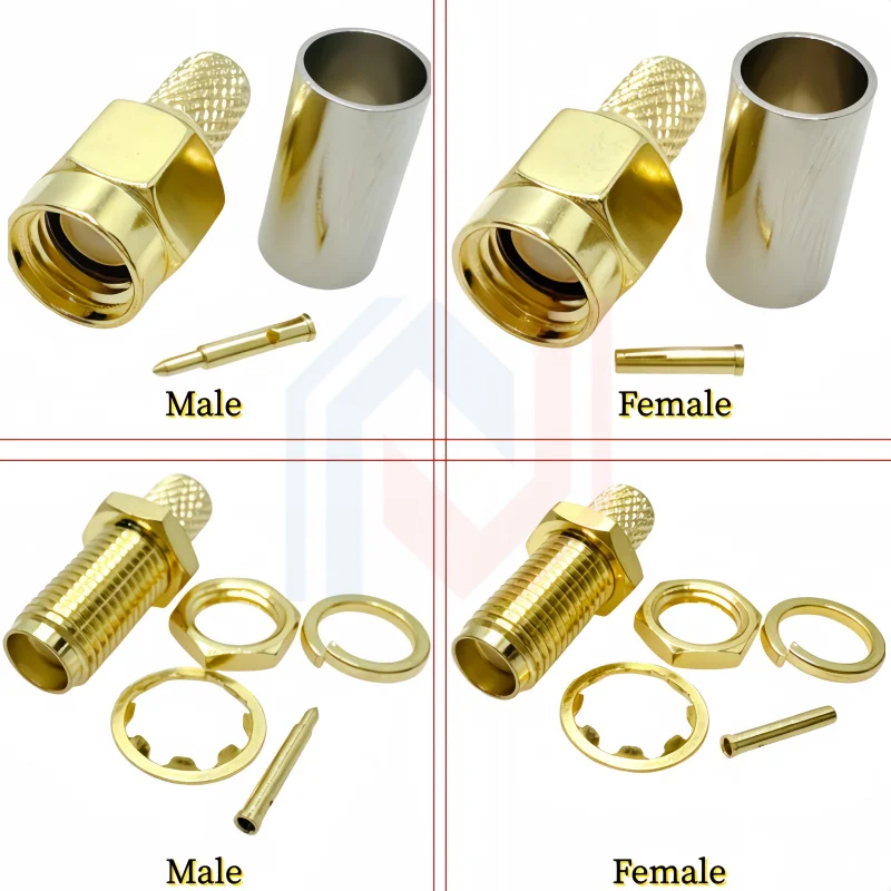 

New SMA Male Plug Female Jack /RP RF Coax Connector Crimp For LMR100 RG174 RG316 Cable Straight Goldplated Adapter