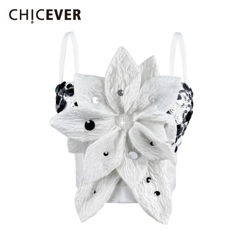 

CHICEVER Hit Color Patchwork Appliques Vest for Women Square Collar Sleevless Spliced Sequined Temperament Tops Female Fashion