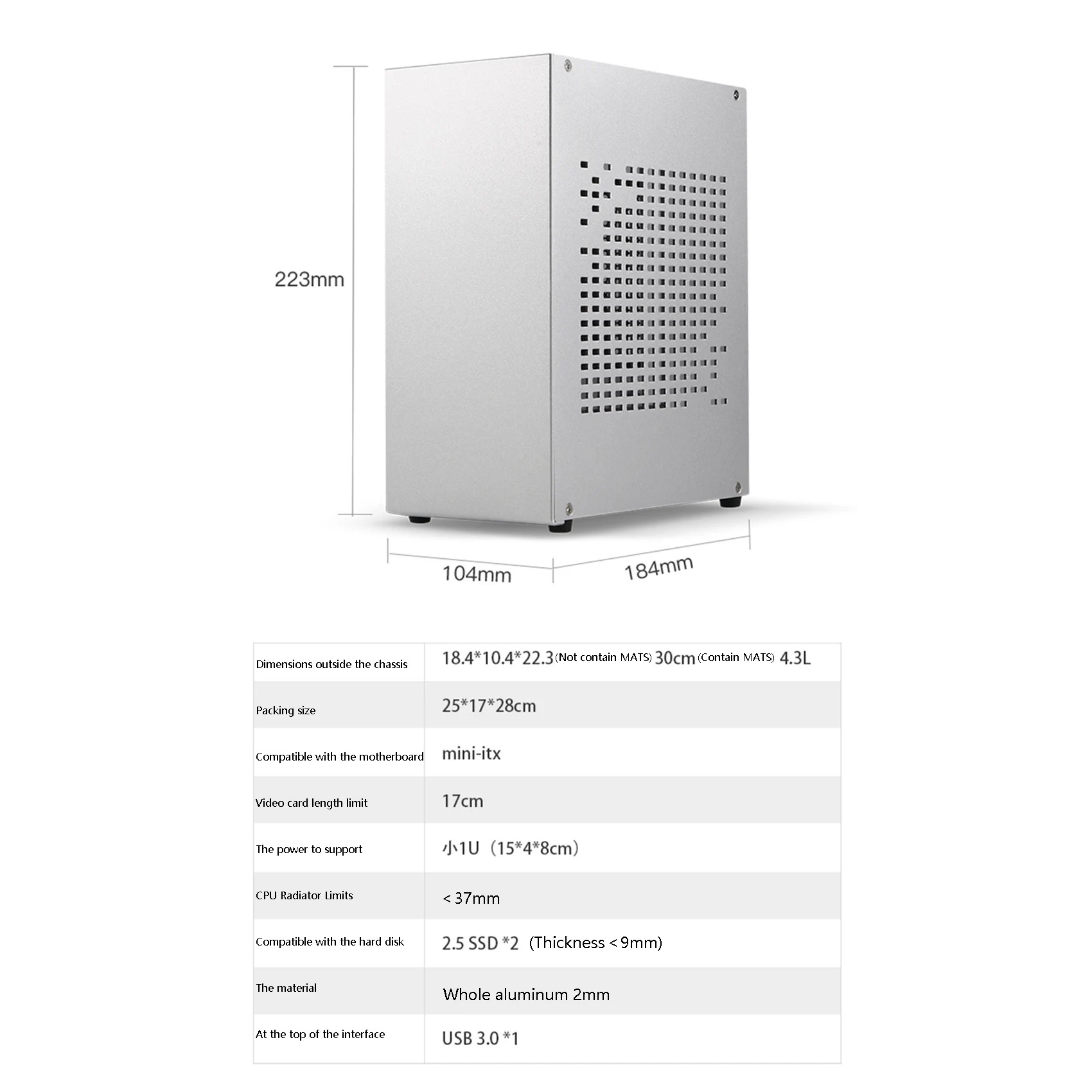 A07 Mini ITX Computer Case Chassis HTPC Host Case USB3.0 ITX Enclosure with Graphics Card Extension Cable(A)