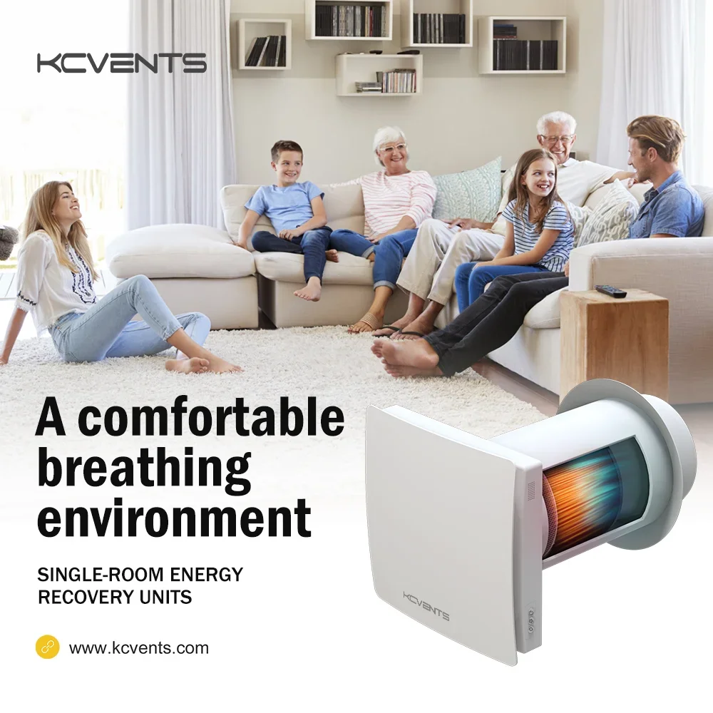 KCvents VT501 small new effective 90% heat recovery ventilation system with ceramic exchange filter