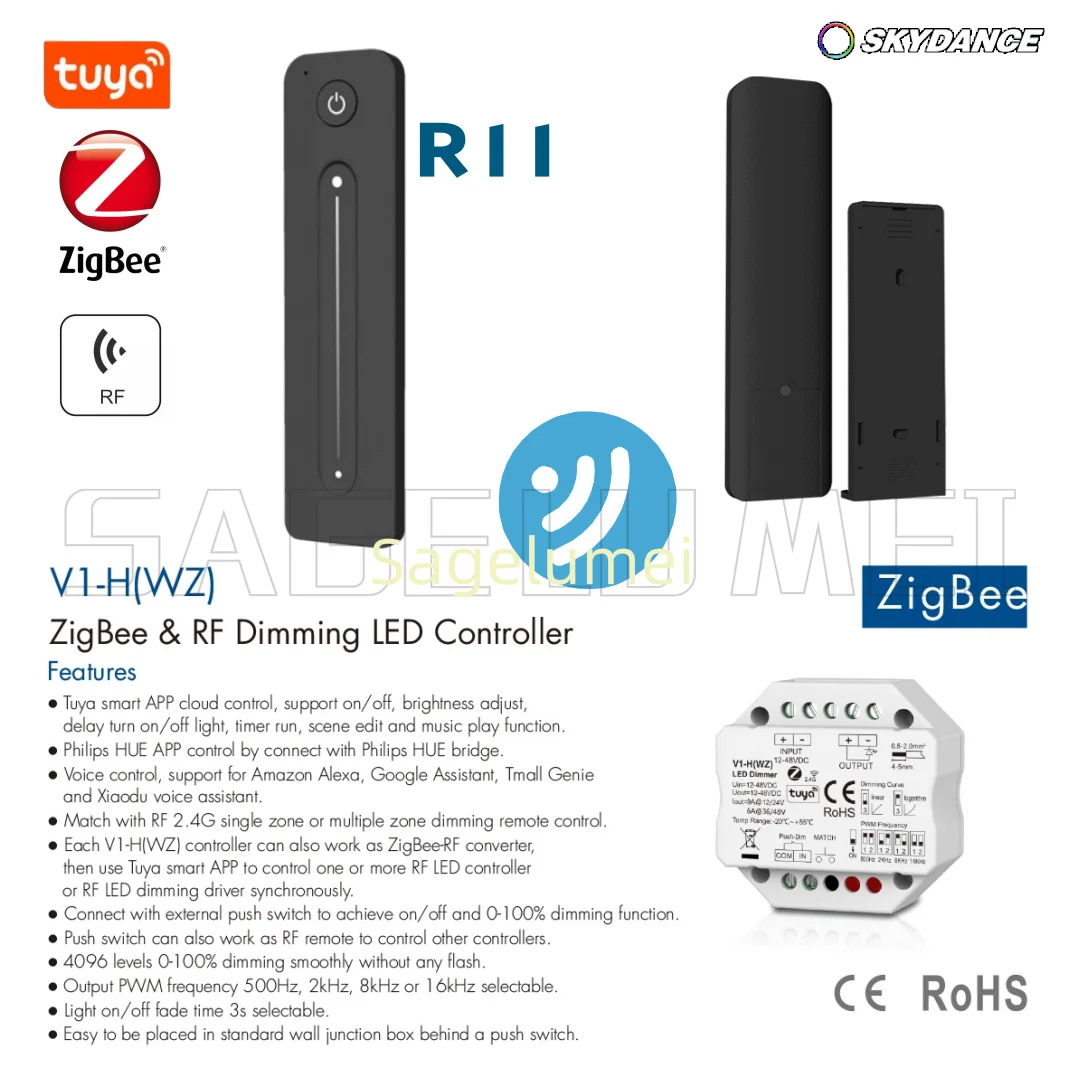 V1-H(WZ) LED CV Controller ZigBee For Single Color Tuya APP RF2.4G LED Dimmer Remote R11 4096-Level Smooth Dimming Voice Control
