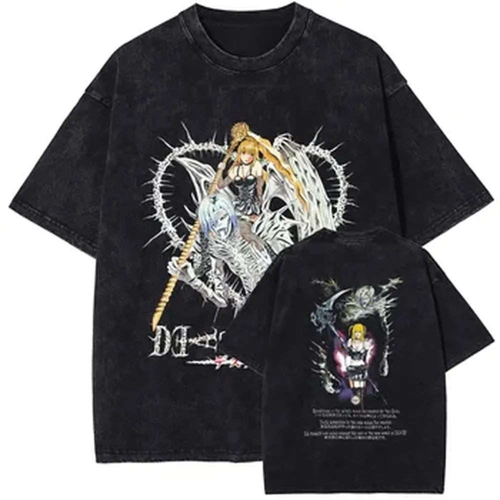 DEATH NOTE MisaMisa Manga T-shirt For Men Women Clothing Vintage Washed Oversized T Shirt Pure Cotton Short Sleeve Casual Tees