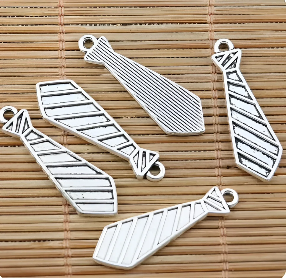 

30pcs 30*9mm Alloy metal tibetan silver textured tie design charms for jewelry making HWEF2183