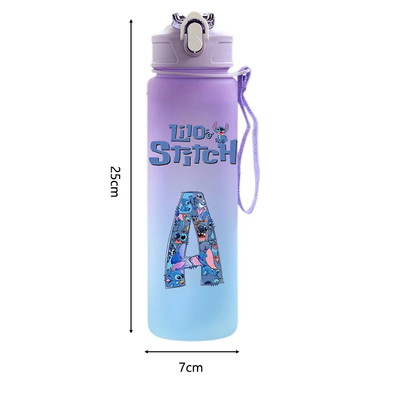 750ML Water Bottle Letter A-Z Printed Lilo Stitch Cartoon Large Capacity Drinking Cup Portable Outdoor Sport Water Cup Kid Gift