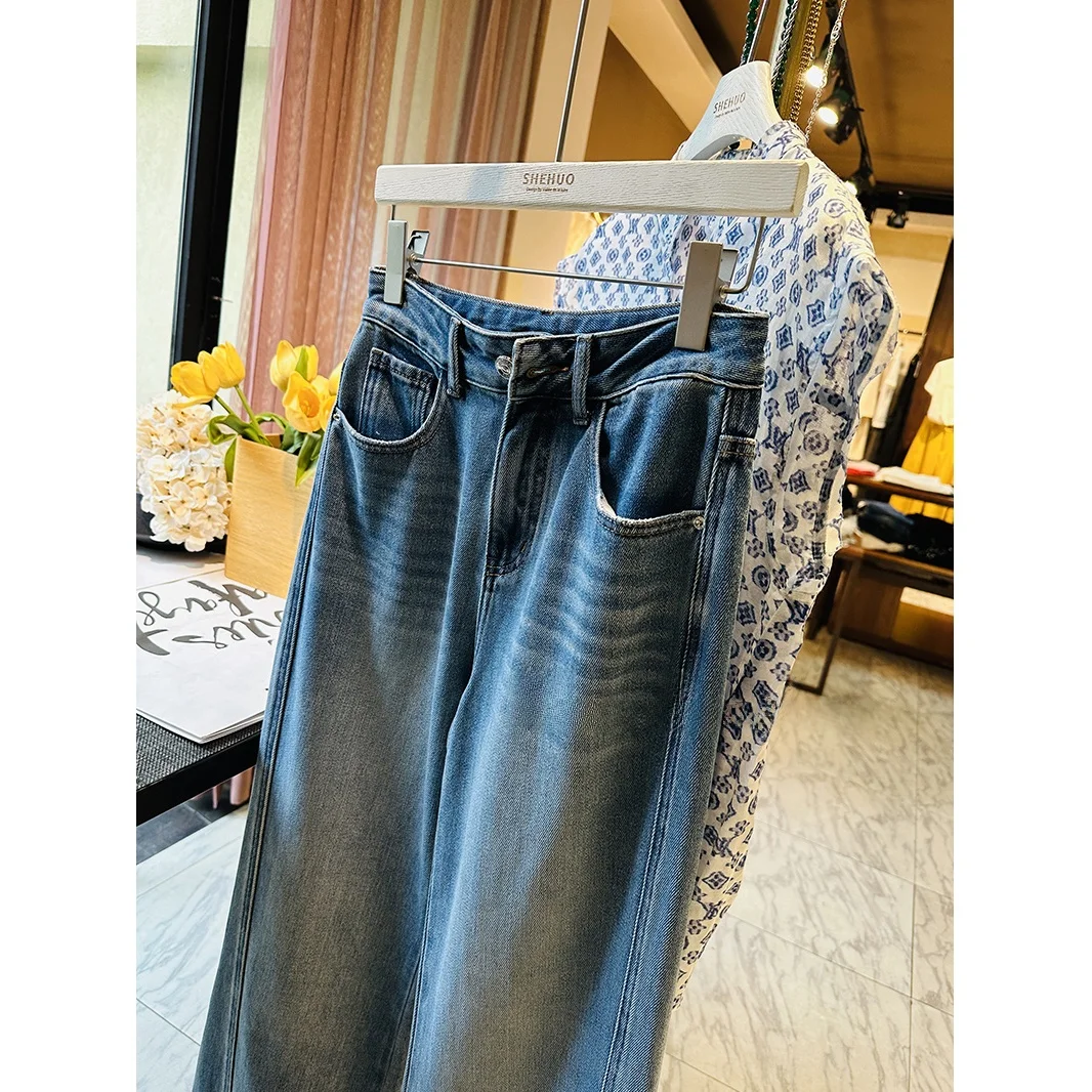 

Джинсы Mis Blue с блестящим серебряным луком и высокой талией Fre Sle, длинные прозрачные джинсовые брюки для похудения на весну и лето