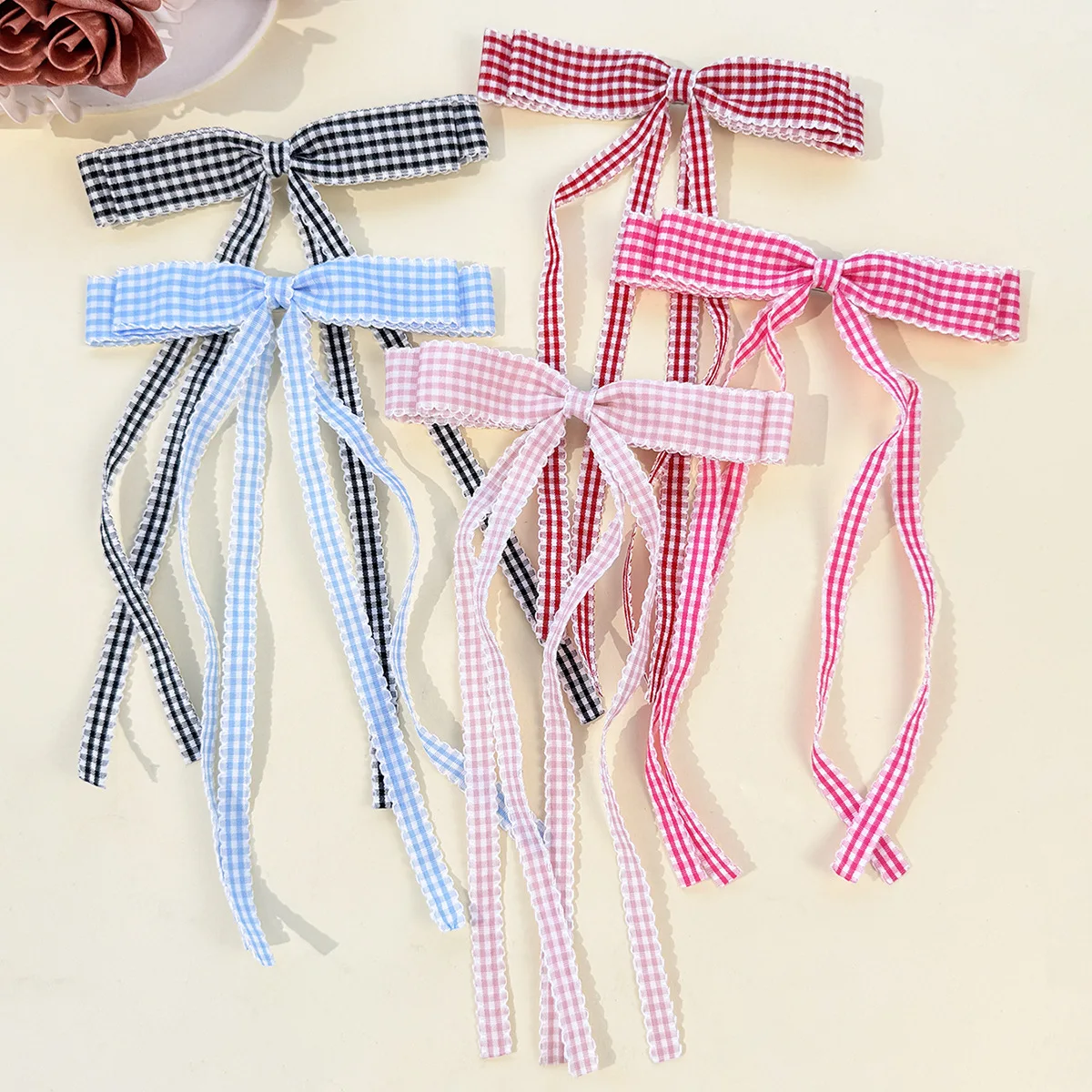 36PC Tartan Plaid Bow Hair Clips 6-Inch Long Tassel College Style Hairgrips Lace Frills Hairpins for Women And Girls Headwear