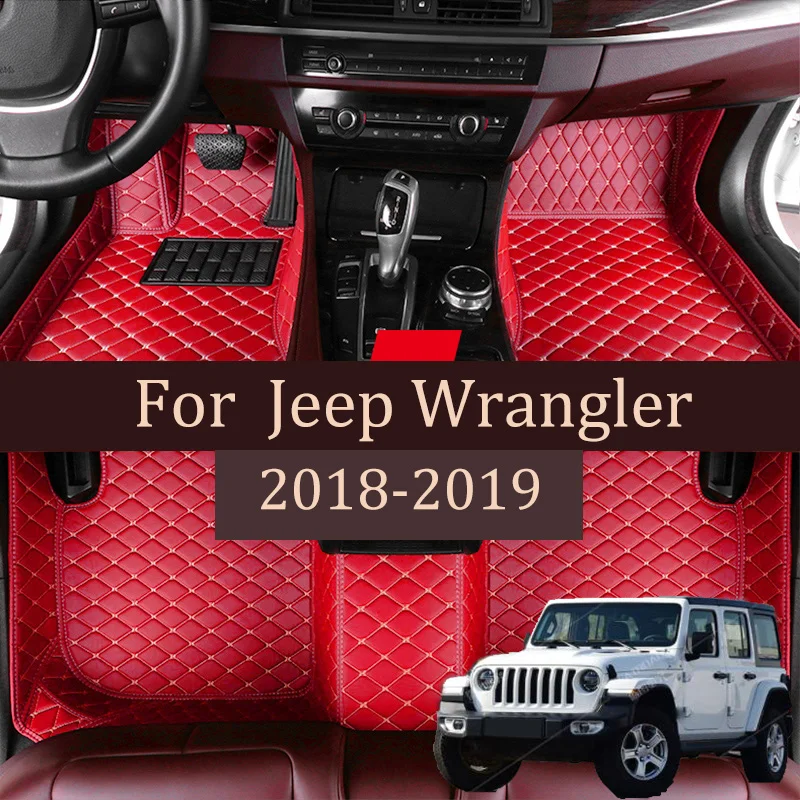 

Custom Made Leather Car Floor Mats For Jeep Wrangler FOUR DOOR 2018 2019 Interior Auto Carpets Rugs Foot Pads Accessories