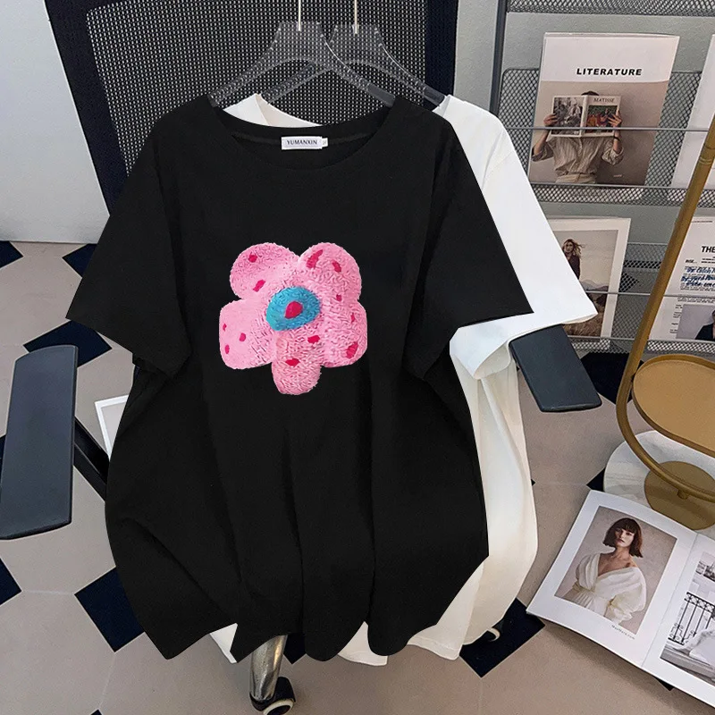 

Женская футболка больших размеров (до 170 кг), летняя, свободного кроя, с принтом, коротким рукавом и круглым вырезом, размеры 4XL, 5XL, 6XL, 7XL, 8XL, 9XL