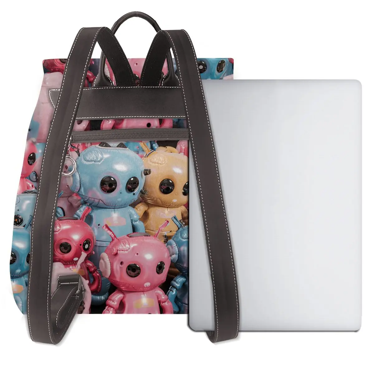 반짝 이는 로봇 친구 3D 패턴 새로운 뜨거운 여성 배낭 디자이너 고품질 가죽 간단한 패션 대용량 배낭