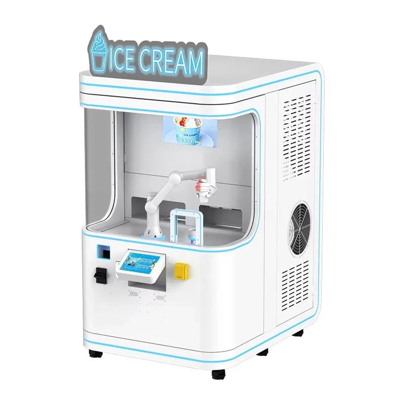 Automatic Self Service Robotic Arm Ice Cream Vending Machine 3 Flavor Soft Serve Kiosk Custom