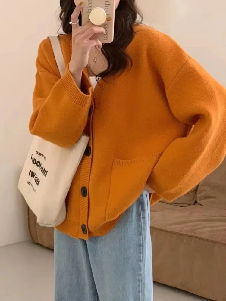 Cardigan Women Solid Big Pocket Loose Casual Long Cardigan Coat Warm Autumn and Winter New Oversize Cardigans for Women 2023