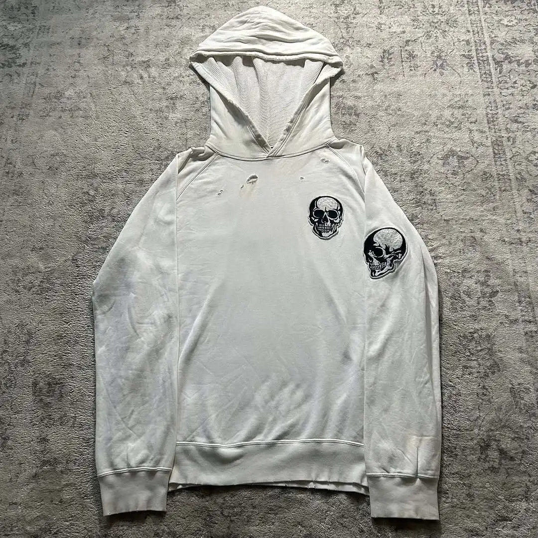 

Мужская толстовка с вышивкой в виде черепа, повседневная, с длинным рукавом, пуловер, уличная мода, с капюшоном на шнурке, новинка 2026 года