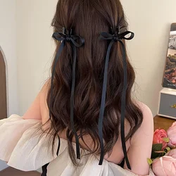 Pince à cheveux longue avec nœud en ruban, mini pinces noires douces, coiffure à griffes, mode, 2 pièces par ensemble