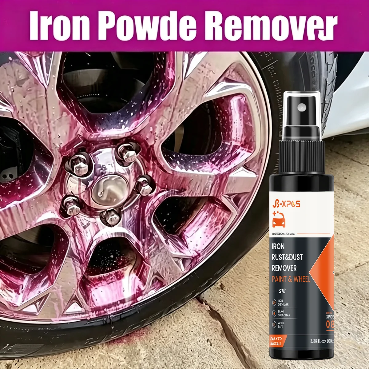 Car Iron Rust & Dust Remover Spray,Brake Dust Cleaning Agent,Safe Wheel Paint Surface Cleaner for Auto Exterior Care YT0108