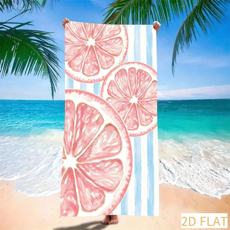 Refreshing Lemon Slice Beach Towel - Super Absorbent Quick Dry Microfiber with Blue Stripes, Soft Sand Free Blanket for Picnic
