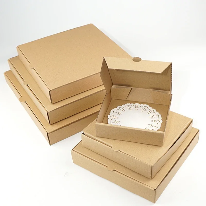 10pcs Square Hard Pizza Box 5/6/7/8/9/10/12 Inch Cowhide Corrugated Packaging Boxes Pizza Dessert Delivery Packaging Paper Box