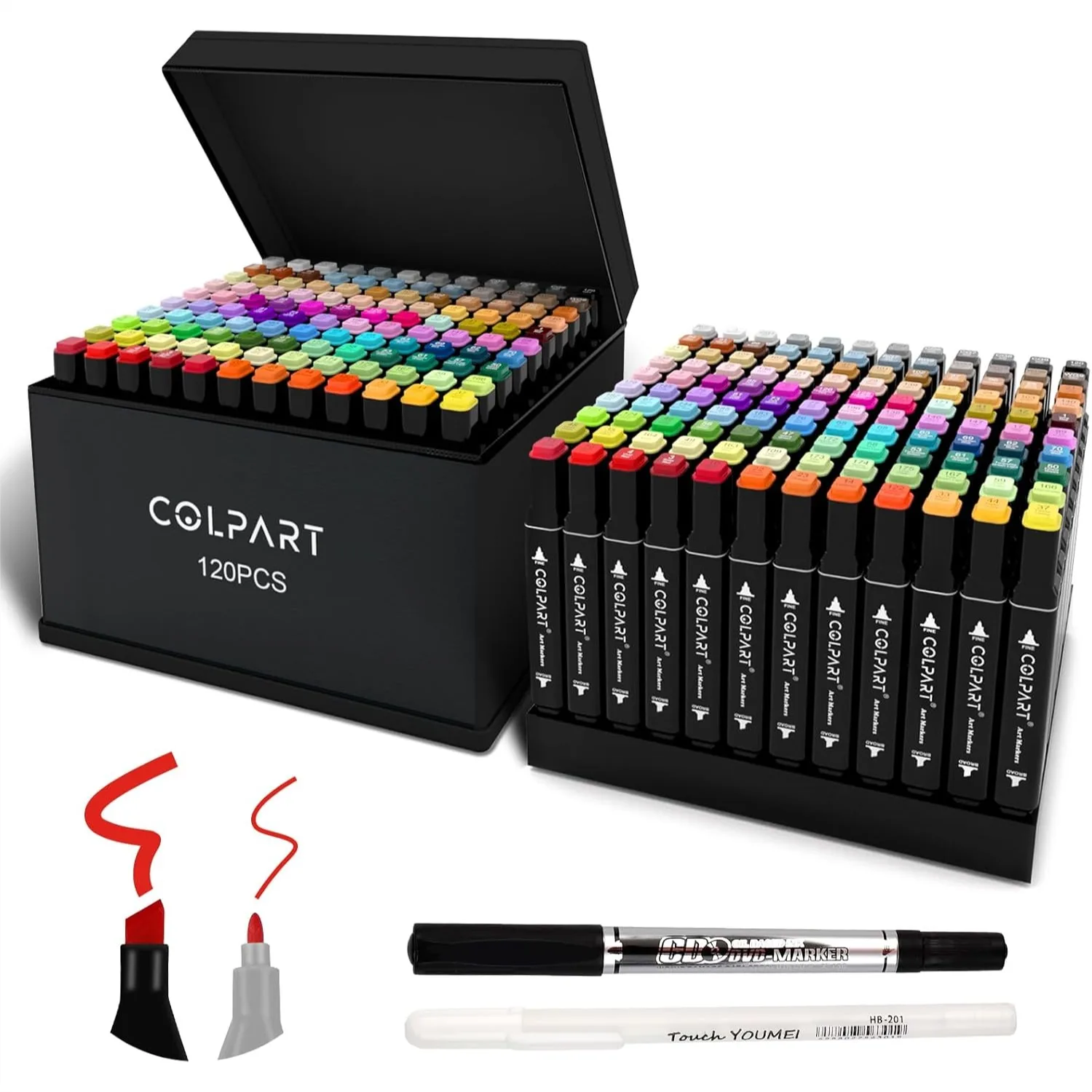 

120 Colors Alcohol Markers Set Dual Tip Art Markers with Pen Holder and Case for Adult Coloring Book Sketching Drawing
