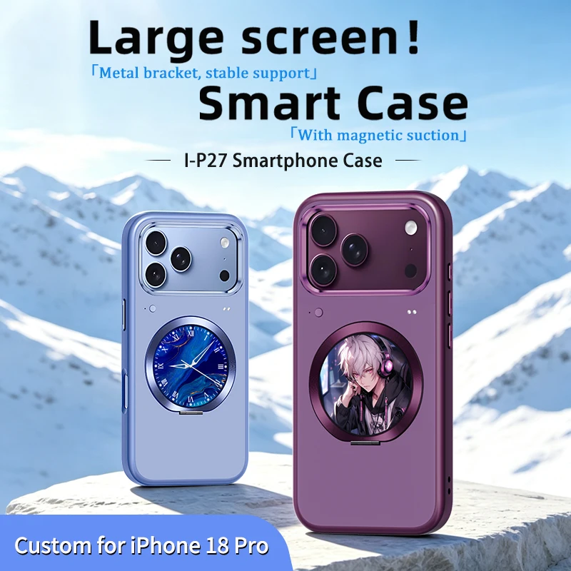 Magnetic Stand TFT Full HD Dynamic Screen Phone Case, Electronic Badge Sync Shockproof Cover for iPhone 18 Series
