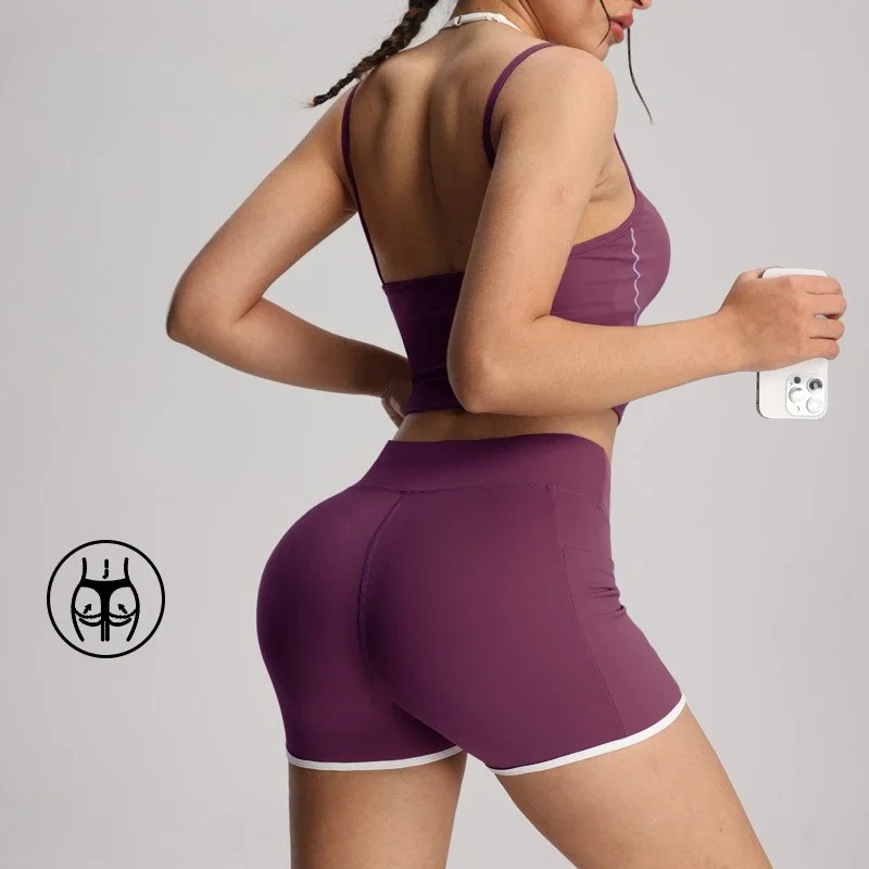 Pantaloncini da yoga da palestra da donna Leggings da allenamento fitness da corsa ad asciugatura rapida Leggings sportivi senza cuciture Pantaloncini da allenamento traspiranti da donna