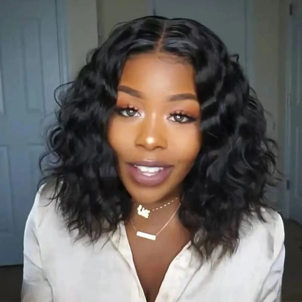 Lady Center Parted Bangs Corn Perm Hair African Woman Small Roll Short Hair  Ball Headwear Ripple Shoulder Length Hair Wig
