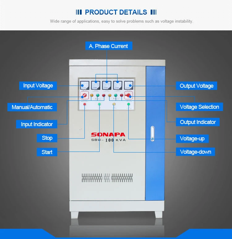 Seria SBW 150 120 100 50 Kva 3-fazowy stabilizator automatyczny Regulator napięcia