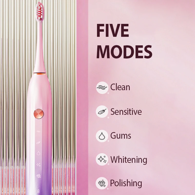 5 Speed Rechargeable Electric Toothbrush Adult Men And Women Gradient Color Sonic Automatic Couple IPX7 Waterproof