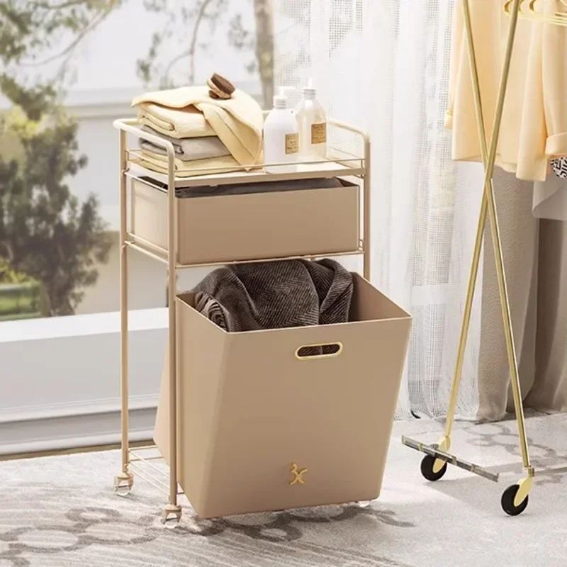 

Simple High-grade Dirty Clothes Basket Double-layer Toilet Organizer Rack Floor Type Cart Household Living Room Storager Baskets