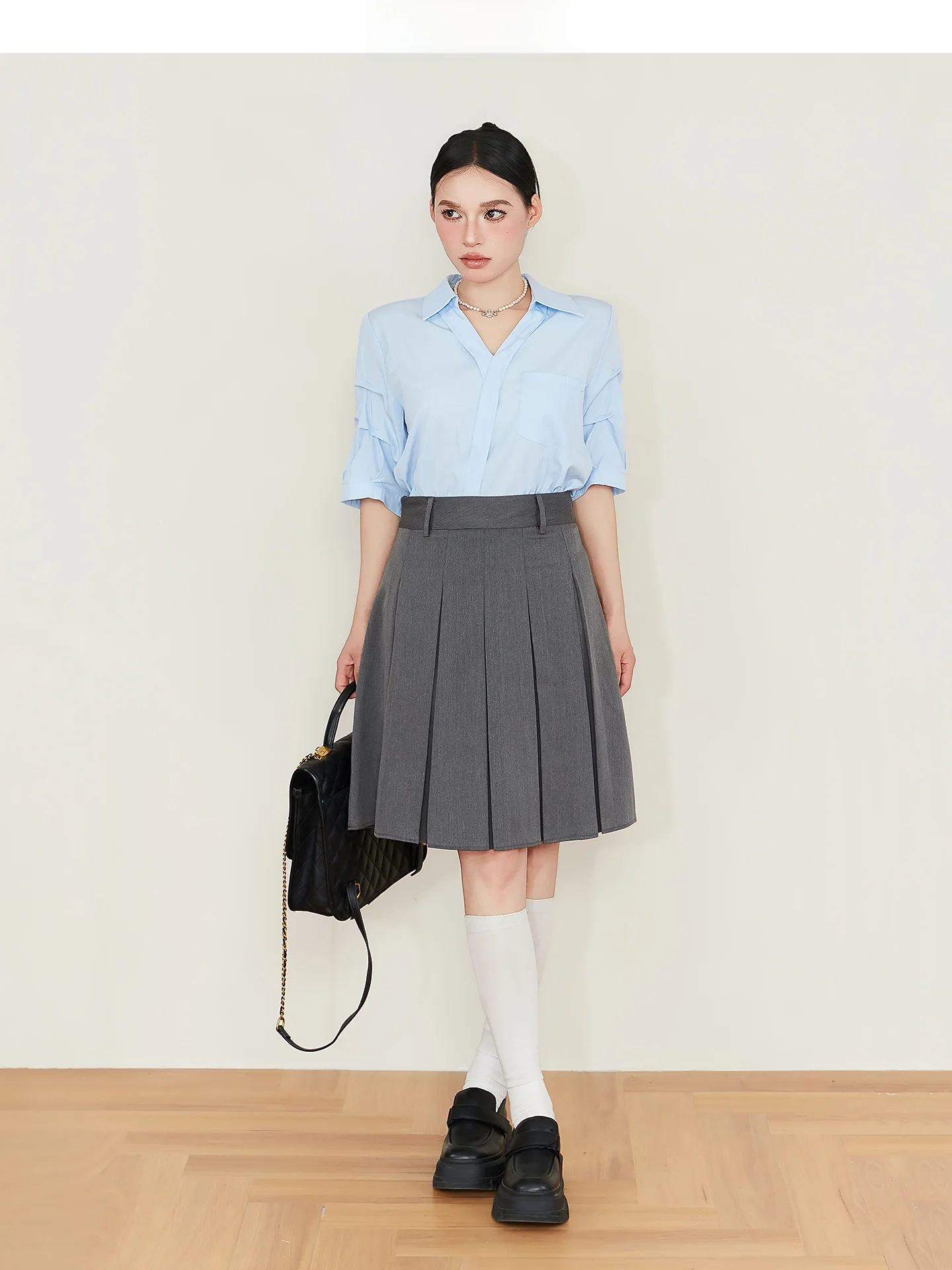 

Gray A-Line Skirt Women's Pleated plus Size Pear Body Shape Berkeley Half Skirt Korean Style High Waist Spring Season