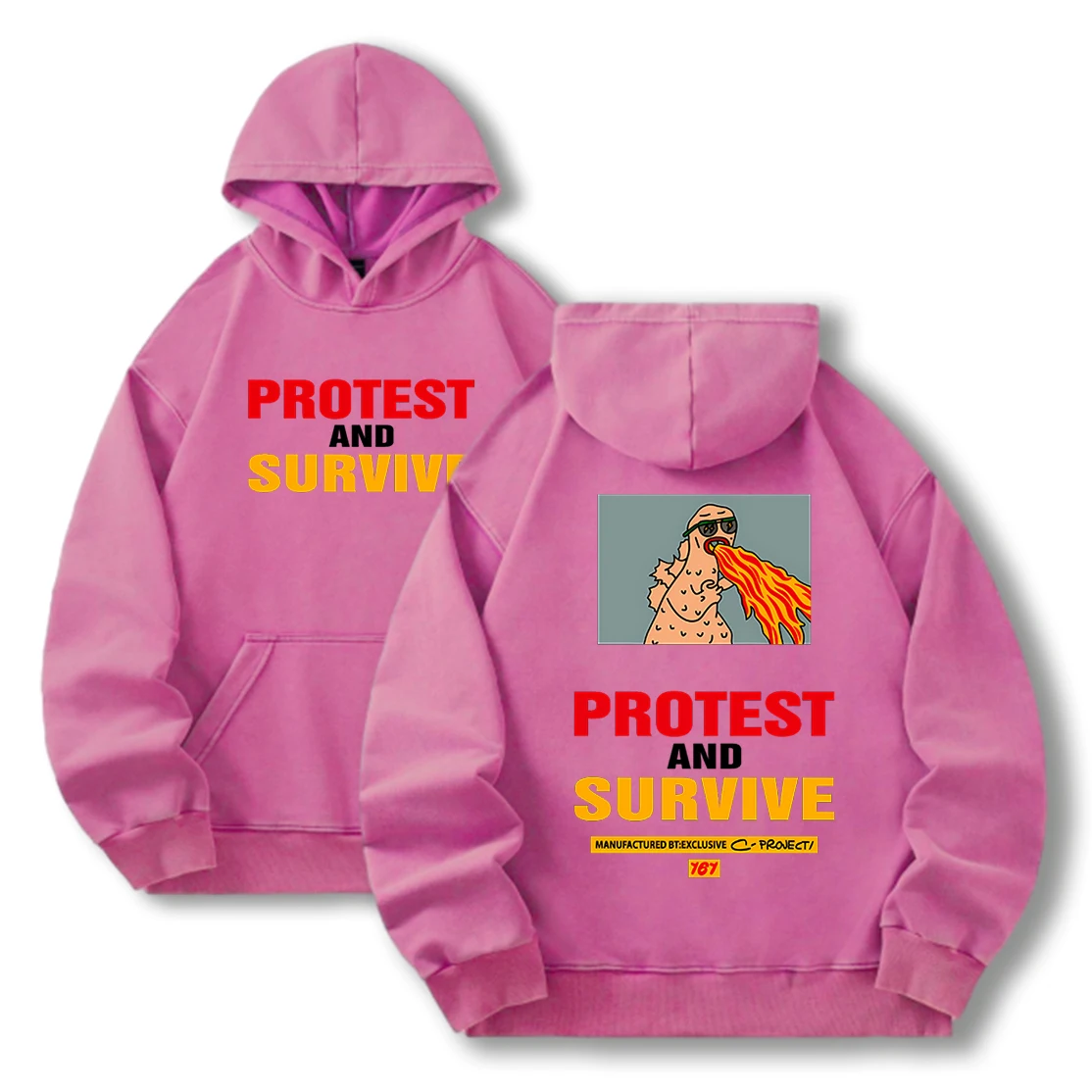 Protest And Survive Letter Women's Hoodies Vintage Washed Hoodie 100% Cotton Sweatshirt Tops Soft Pullover Street Wear Clothing