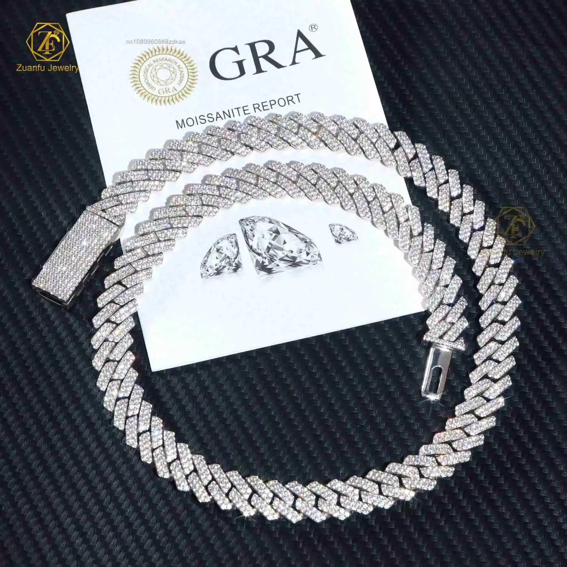Fashion 12mm Classic Miami Style K Solid Gold Plated Silver Moissanite Diamond Chain 2 Row Iced Out Spiked Cuban Chain for Sale