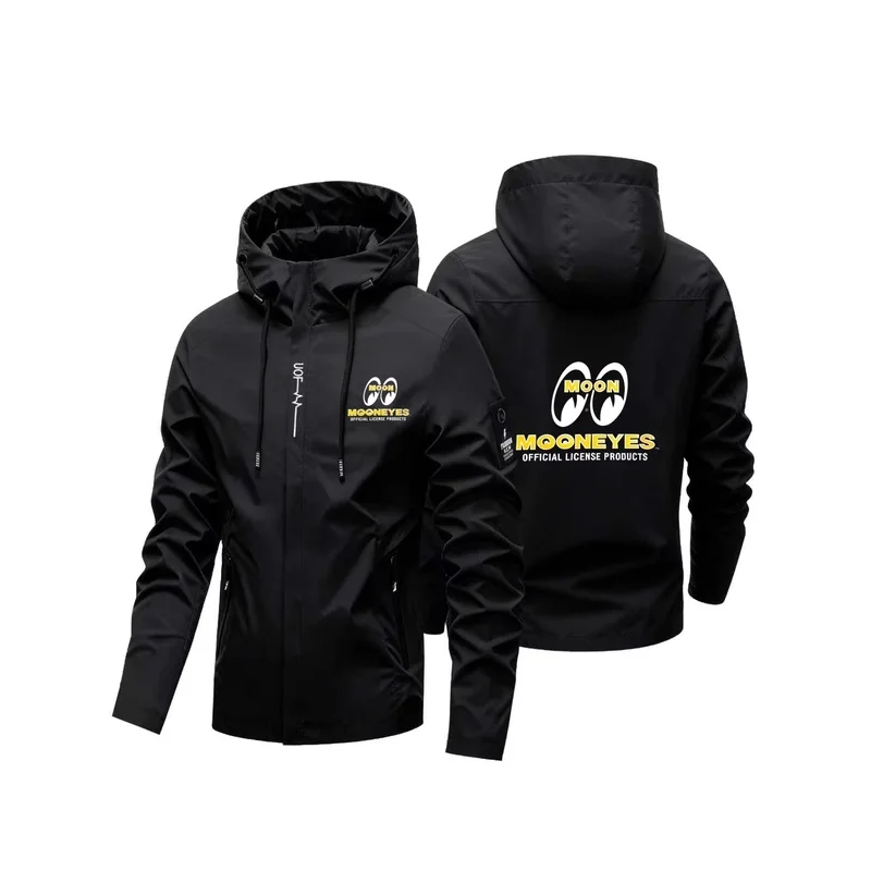 New Men's Hooded Jacket, Front and Back Running Vintage Oval Logo Print, Lightweight and Resistant Windbreaker