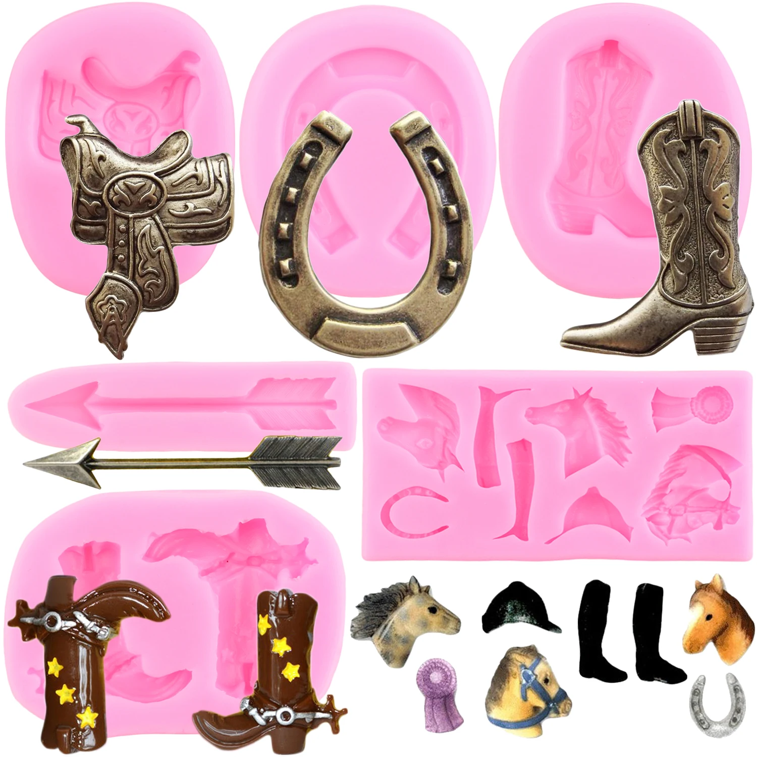 Horse Silicone Mold Horseshoe Fondant Molds Cake Decorating Tools Cowboy Boot Chocolate Gumpaste Mould Candy Resin Clay Moulds