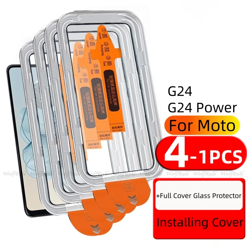 

4/3/2/1pcs For Moto G24 Glass Motorola Moto G24 Power Tempered Glass Full Cover Glue Dust Free Phone Screen Protector Moto G24