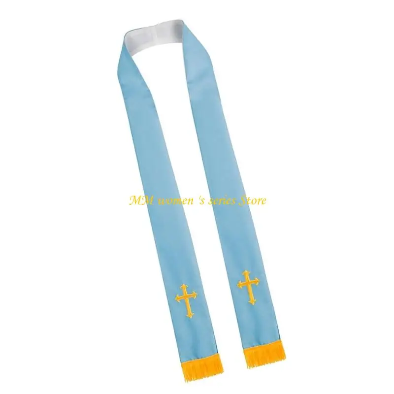 Q39C Unisex Reversible Priest Scarf Embroidery Christian Crossed Detailing Clergy Mass Stole For Church Ceremonies Gathering