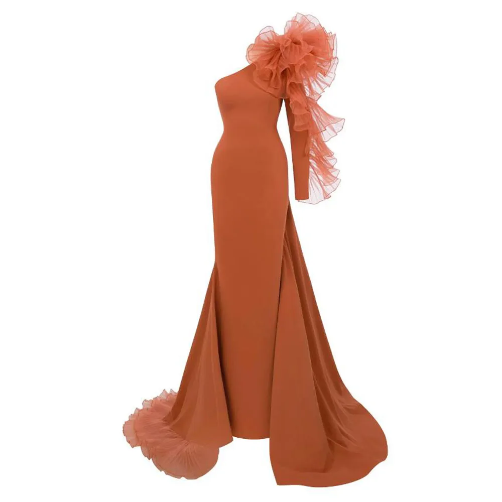 فساتين سهرة بحورية البحر بكتف واحد مخصصة مكشكشة لتزيين ثوب رسمي من الساتان طويل فيستدوس دي غالا