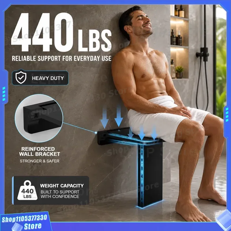 Heavy Duty Foldable Shower Seat Wall Mounted Bathroom Chair for Elderly Safety Stool Modern Accessories Support 440 Lbs