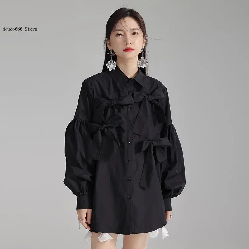 A Niche High-End Spring and Summer Outfit with A Palace Style Bow Design for Women Featuring French Elegant White Shirts