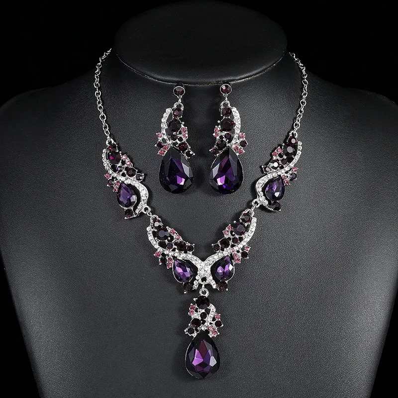 KMVEXO Fashion Multiple Crystal Prom Wedding Jewelry Sets for Women Accessories Peacock Necklace Earrings Bridal Jewelry Sets