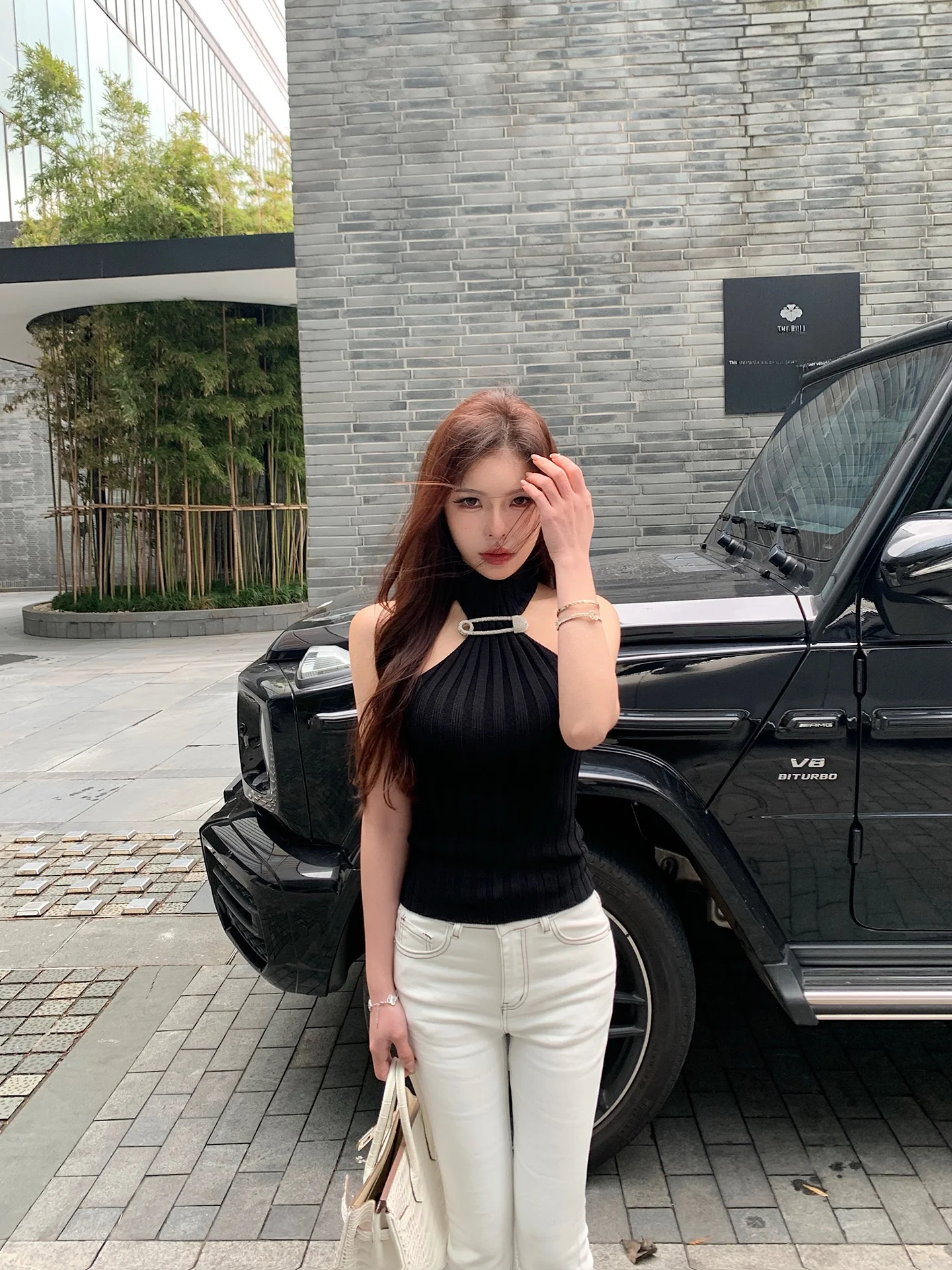 

Женский вязаный свитер Onelady с открытыми плечами, на бретельках, облегающий топ с высоким воротником, верхняя одежда