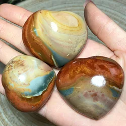 Natural Crystals Polychrome Jasper Heart Energy Ornament Healing High Quality Wholesale Home Decorations Room Decro