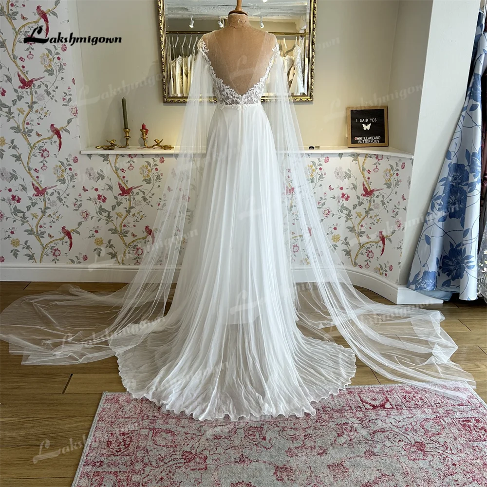 Lakshmigown O-Neck A Line Wedding Dress 2025 Backless Beading Watteau Train Wedding Gown  amanda novias tienda oficial suknia śl