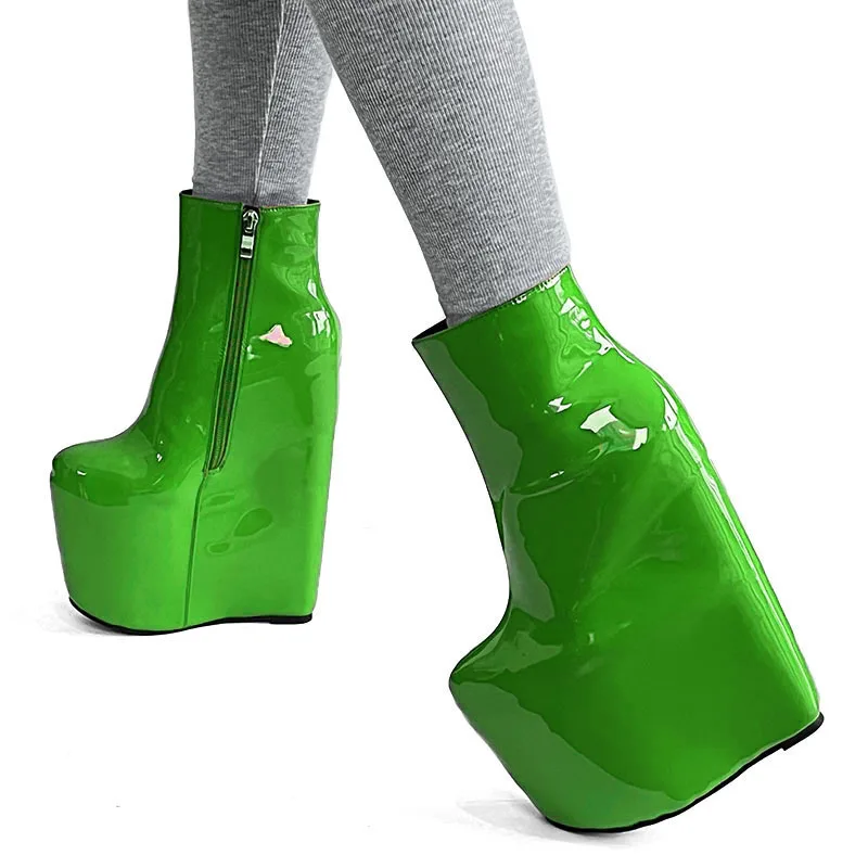 Ronti Cool Women Winter Ankle Boots Patent Leather Wedge High Heels Round Toe Black Size 5-15 4