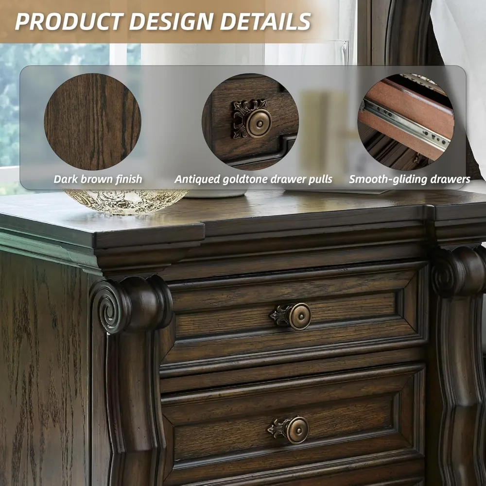 منضدة Maylee الكلاسيكية ذات درجين مع صينية قابلة للسحب ومصدر طاقة ومنفذ USB، بطول 29.5 بوصة، بني داكن #4