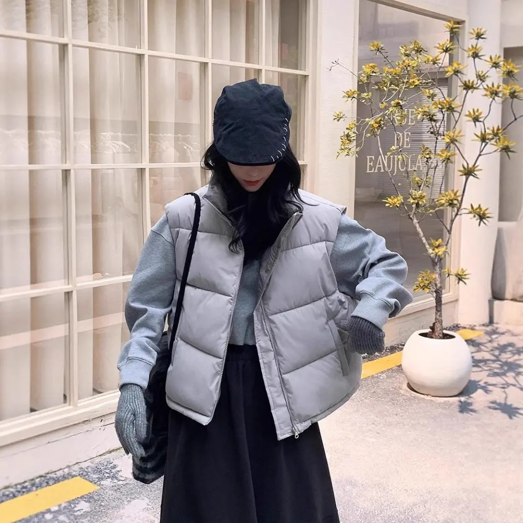 

Женский двусторонний пуховый хлопковый жилет в корейском стиле, свободный жилет, куртка для осенне-зимней моды