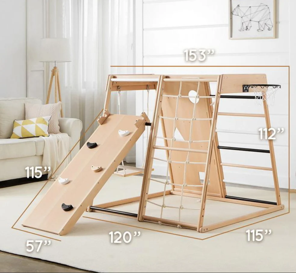 Wooden Indoor Climbing Frame for Kids Jungle Play Gym Montessori Triangle Climber Toy Customizable