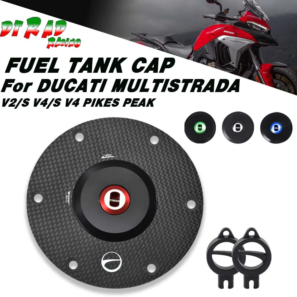 For DUCATI MULTISTRADA V2/S V4/S 2021-2023 V4 PIKES PEAK 2022-2023 Carbon Fiber Locking Fuel Tank Cap With Keys Gasoline Cover